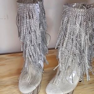 Silver fring heels by pleaser size 7
